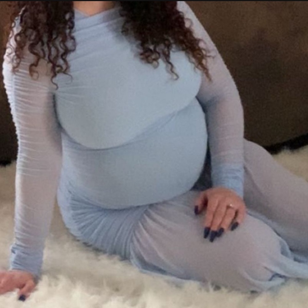 Elegant Blue Maternity Dress - Picture 2 of 2